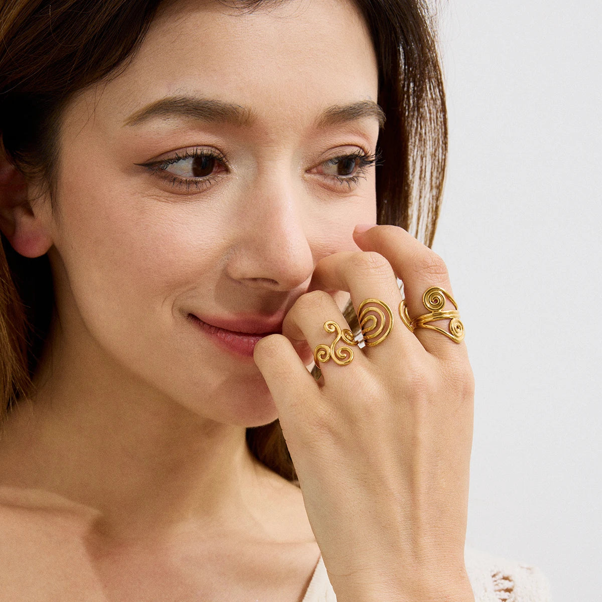 Zora Minimalist 18K Gold Color Plated Stainless Steel Spiral Hollow Adjustable Ring Women's Jewelry Light Luxury Gift For Her