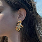 Stainless Steel Vintage Exaggerate Three Petal Stud Earrings PVD 18k Plated High Quality Free Temperament Charm Jewelry Women