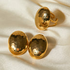 18K chic vandtæt rustfrit stål hammer kornmønster guldbelagt rustfrit stål oval åben ring Stilfuldt trendy smykker kvinder