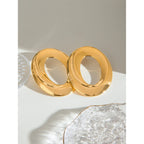 Oval Shaped Hollow Plain Earrings Stainless Steel Metal 18K PVD Gold Plated Women Prevent Allergy Delicate Jewelry - Grand Goldman