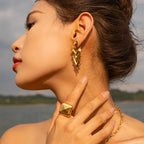 Boucles d'oreilles pendantes à clous en acier inoxydable plaqué or 18 carats, forme pointue semi-3D double, bijoux légers de luxe résistants au ternissement