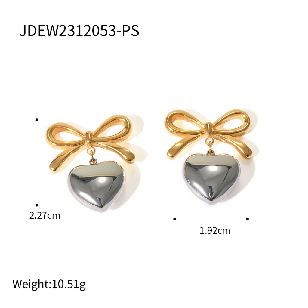 Pendientes de corazón liso de amor de acero inoxidable chapados en oro de 18K Serie hipoalergénica resistente al deslustre y al agua Joyería gruesa para mujer