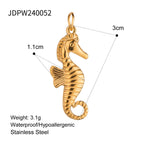 Trendy 18k Stainless Steel Seahorse Shape Ring Necklace Earrings Women Statement Charm Texture Rust Proof Trendy Jewelry Gift