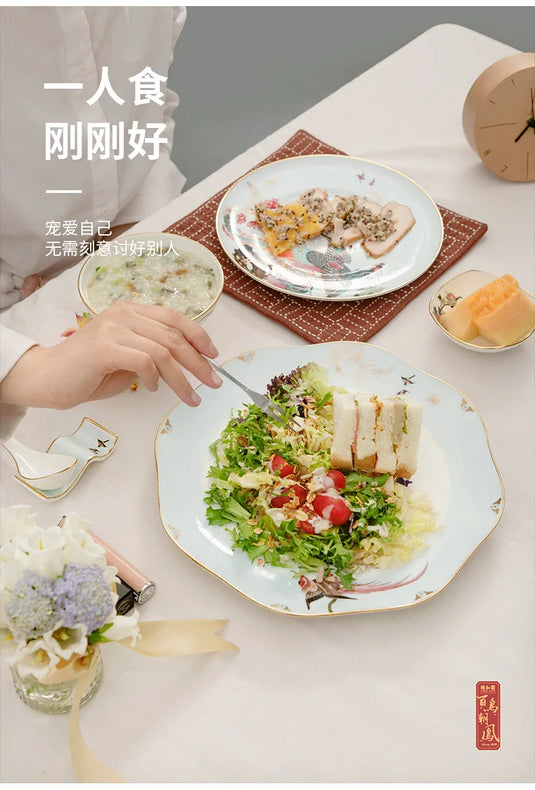 Jingdezhen tableware set, birds and phoenix dishes set, household light luxury and high-end