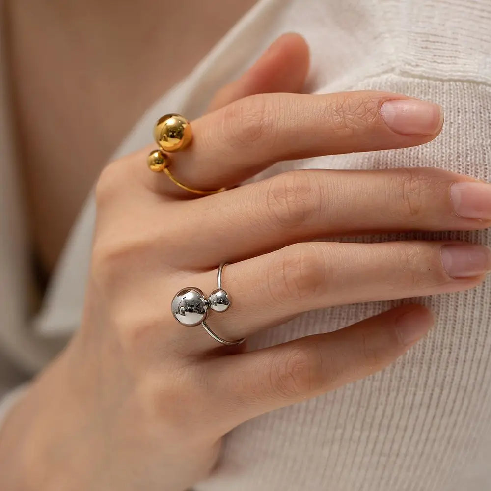 Unregelmäßiger kreativer Ballring für Frauen Persönlichkeit Design Ball Offener Ring Damen Edelstahlring Schmuck Geschenk anillos mujer