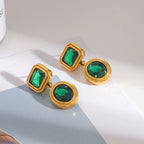 18k vergoldeter Edelstahl Hochwertige grüne Zirkon geometrische Ohrringe Verhindern Allergien Temperament Mode Charme Schmuck