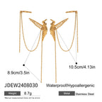 18K forgyldt rustfrit stål Peace Dove Wings White Rhinestone Tassel Øreclips Kvinder Charms Vandtæt Smykker Gala Gave