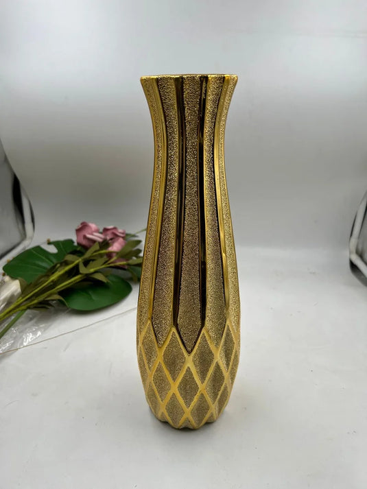 MULLER Luksus Europæisk Guld Moderne Keramik Vase 30CM Dekorativ Blomster Amfora til Bryllup og Hjem Dekoration Kreativt Design Urne Geometriske Lineære Former