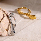 18K PVD-beschichteter Edelstahl Wassertröpfchen Unregelmäßiger Kurven Offener Ring Metallisch Damen Trendige Mode Party Sommer Statement Schmuck