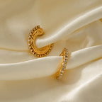 Rustfrit stål 18K forgyldt C-formet hammer korn indlæg Rhin-bore clips anløbssikker lys luksus kvinder øre smykker