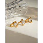 18K Gold Plated Stainless Steel Big Opening Ring Inlay Water Drop Shaped Zircon Anti Allergic Metal Statement Jewelry Women