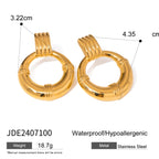 18K PVD Plated Vintage Metal Texture Circle Round Hollow Rib Earrings Stainless Steel Women Prevent Allergy Stylish Jewelry