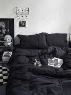 Hot Sale Washed Cotton Black Comforter Bedding Sets Soft Skin-friendly Black Duvet Cover Sets Bedroom Bed Cover Set