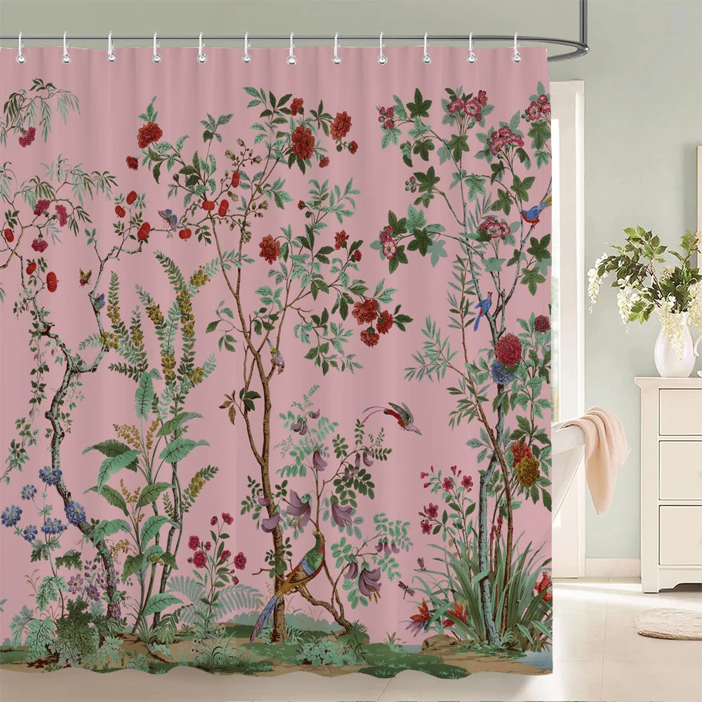 Flowers and Birds pattern Shower Curtain 3D Bath Screen Waterproof Fabric Bathroom Decor 240X180cm With Hook Shower Curtains