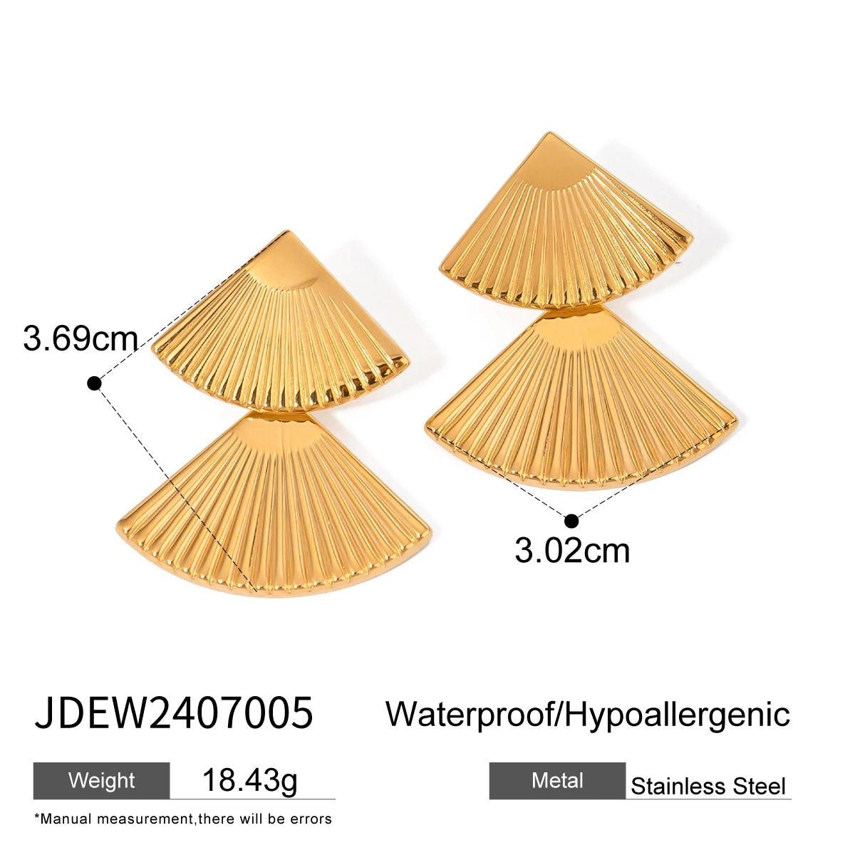 Minimalist 18k Vintage Double Maple Leaf Scalloped Earring Women Charming Stainless Steel Waterproof Attractive Jewelry