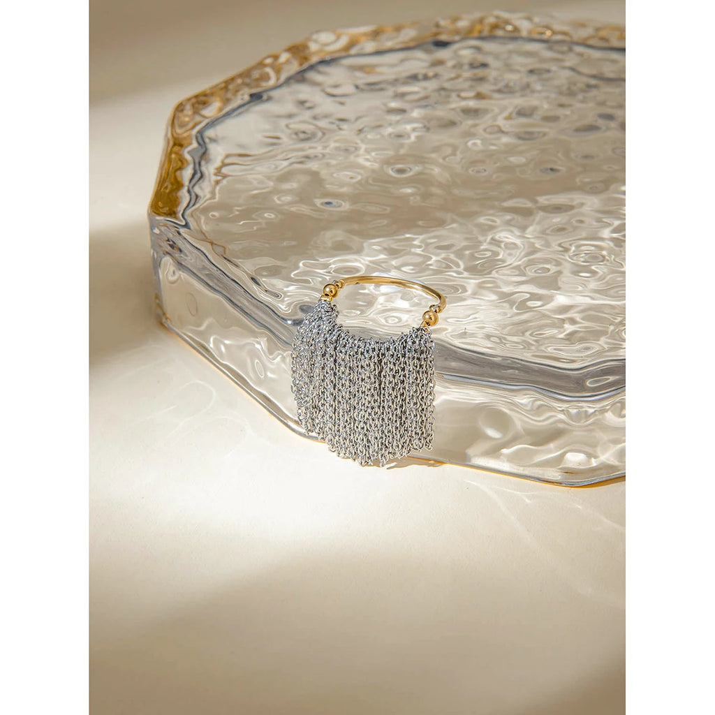 Anello a frange con catena delicata color oro e argento in acciaio inossidabile placcato PVD 18K leggero e accogliente per donna, gioielli di alta qualità e alla moda
