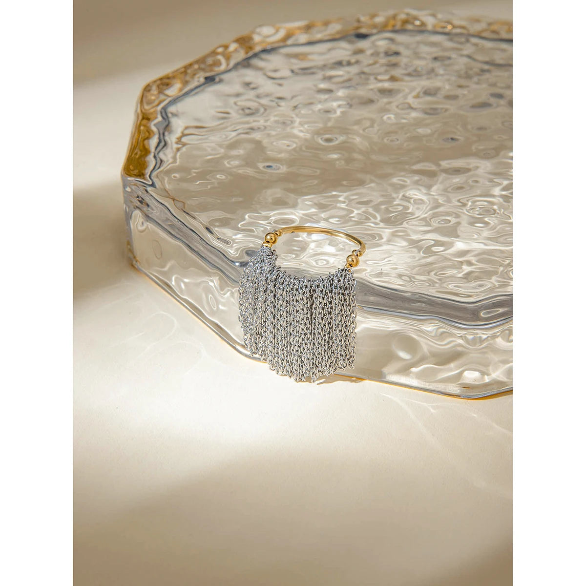 Bague à franges en chaîne délicate couleur or et argent, acier inoxydable plaqué PVD 18K léger et confortable, bijoux élégants pour femmes de haute qualité