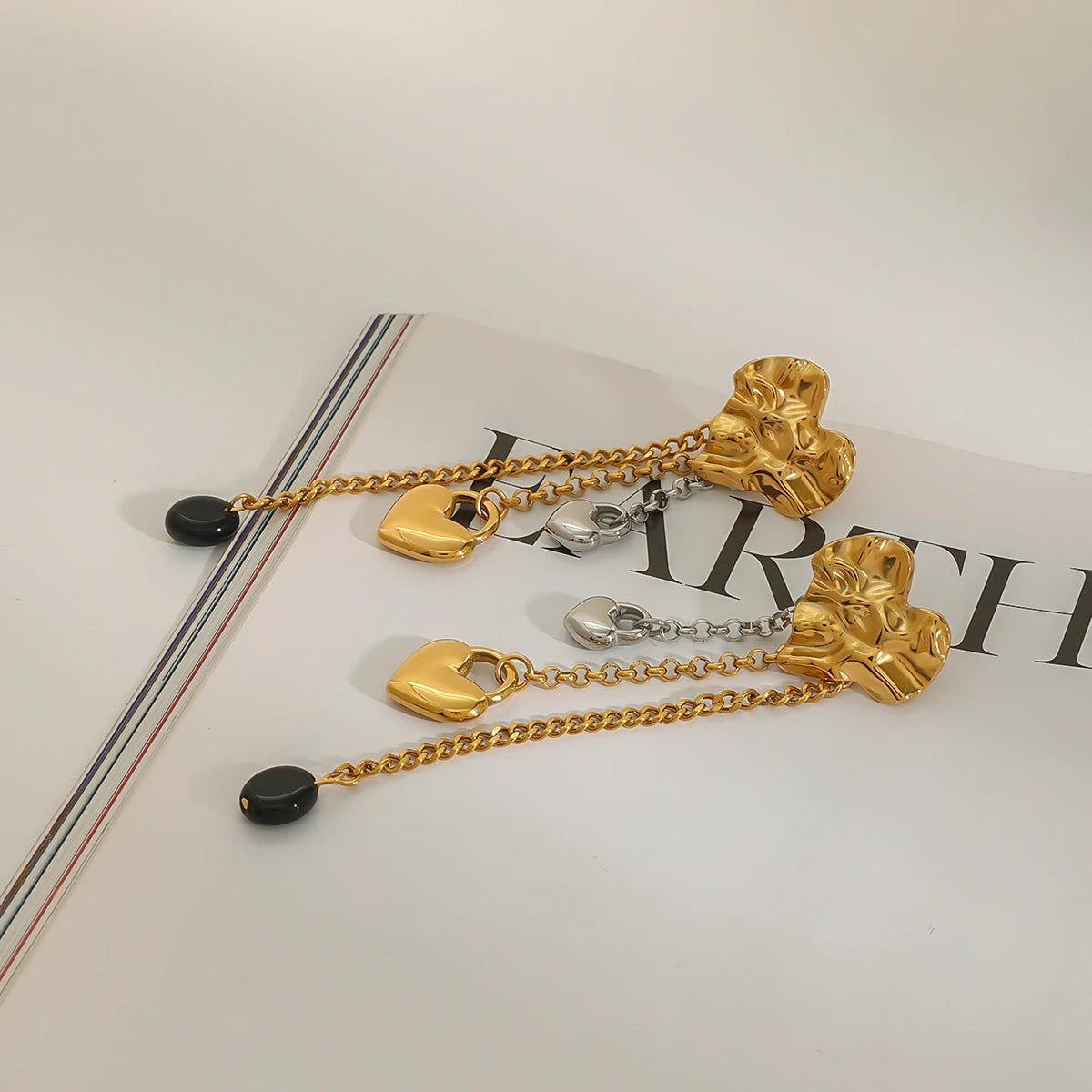 Minimalistische 18k vergoldete Edelstahl-Hammerkorn-Liebe-Herz-Quasten-Ohrringe für Frauen, allergiepräventiver Charmschmuck