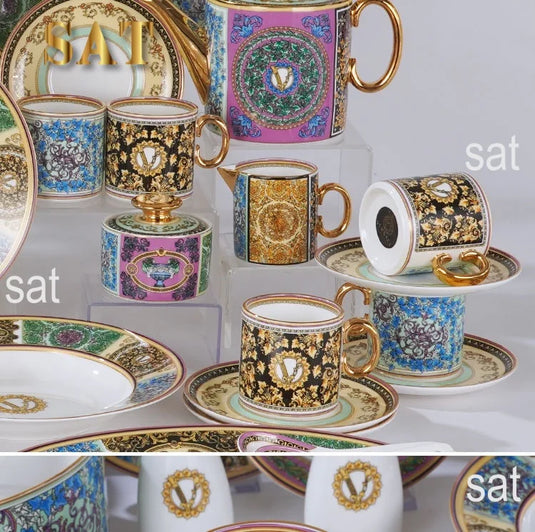 Ensemble de vaisselle familiale Assiette de nourriture occidentale Bol Ensemble de café Vente chaude d'ensembles de vaisselle en porcelaine de couleur européenne Cadeaux CLASSIQUES