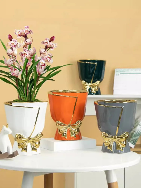 Nordic New Style Keramik Vase Planter Bonsai Potter Hjem Dekoration Urner Med Bånd Kreativ Personlighed Tulipan Store Potter - Køb Farvede Vaser med Unikt Design