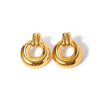Boucles d'oreilles légères, confortables, minimalistes, en acier inoxydable, statement, rondes, lisses, en métal, plaquées or 18 carats, bijoux étanches pour femmes
