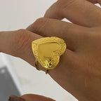 18K Gold Plated Charm Romantic Pattern Love Heart Photo Box Adjustable Open Ring Women Anti Allergic Gala Gift Jewelry