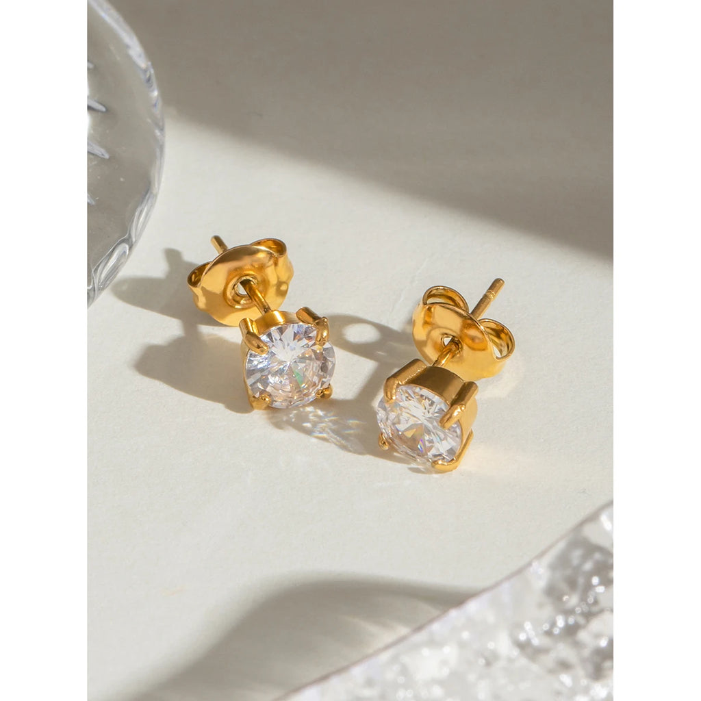 Trendy 18k Stainless Steel Vintage Square White Zircon Hollow Earrings Women Statement Charm Texture Rust Proof Trendy Jewelry