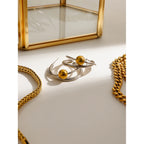 Zora 18k vergulde roestvrijstalen dubbele ring gouden kraal trendy oorclip