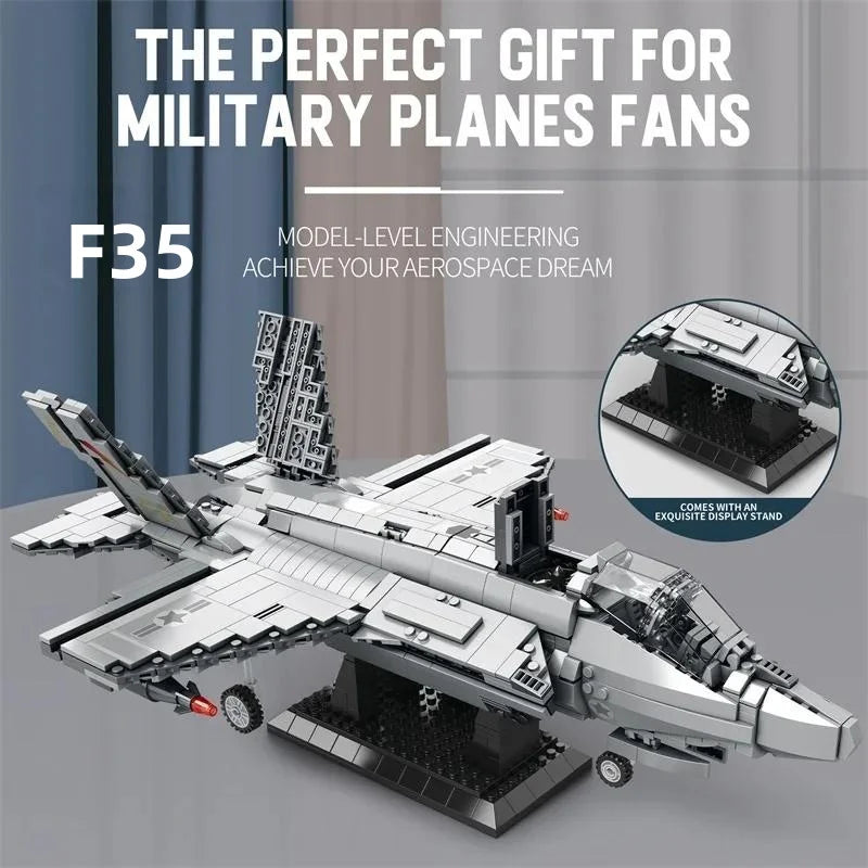 1600PCS F-35 Lightning II Fighter Jet Building Blocks Bomber Shipboard Aircraft Model Bricks Desktop Decoration Kids Toy Gifts