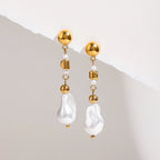 Geometrische 18k vergoldete Edelstahl-Ohrringe mit eleganten Imitationsperlen für Frauen, allergiepräventiver Schmuck, Gala-Geschenk