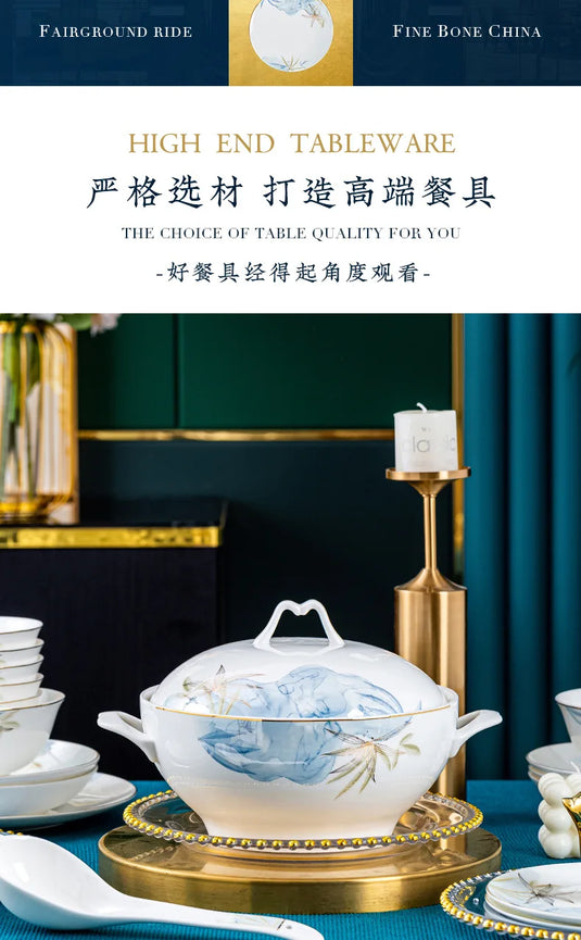 Jingdezhen Bowl and Chopstick Combination, New Chinese Light Luxury Ceramic Tableware Bowl and Plate Set