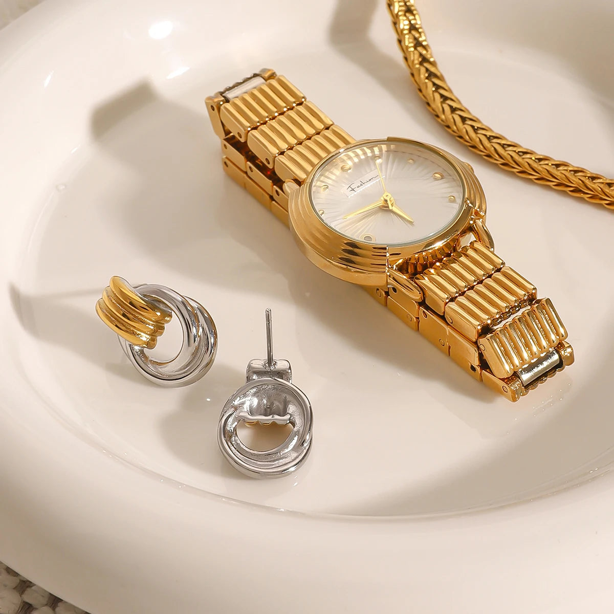 Guld Sølv Farve Blokeret Gevind Oprullede Simple Øreringe Rustfri 18K PVD belagt rustfrit stål Metal Tekstur smykker