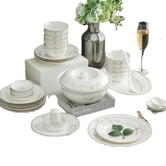 Jingdezhen porcelain tableware set household high-grade bone china ceramic dishes and bowls set