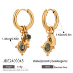 18K Gold Plated Charm Natural Stone Pentagram Moon Smooth Hoop Earrings Women Stainless Steel Fashion Jewelry Gala Gift