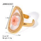 Literary Retro Eternity Flower Design 18K Gold Plated Jewelry Adjustable Stainless Steel Waterproof Ring For Ladies Jewelry Gift