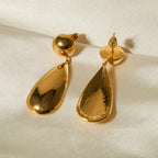 Brincos Pingente Gota de Água Hemisfério Fashion Chique Geométrico em Aço Inoxidável Banhado a Ouro 18K Charme Grande Joia para Orelha Feminina