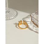 18K vergoldeter Edelstahl rechteckiger Tropfenförmiger Zirkonia offener Ring für Damen, antiallergisches Metall, Statement-Schmuck