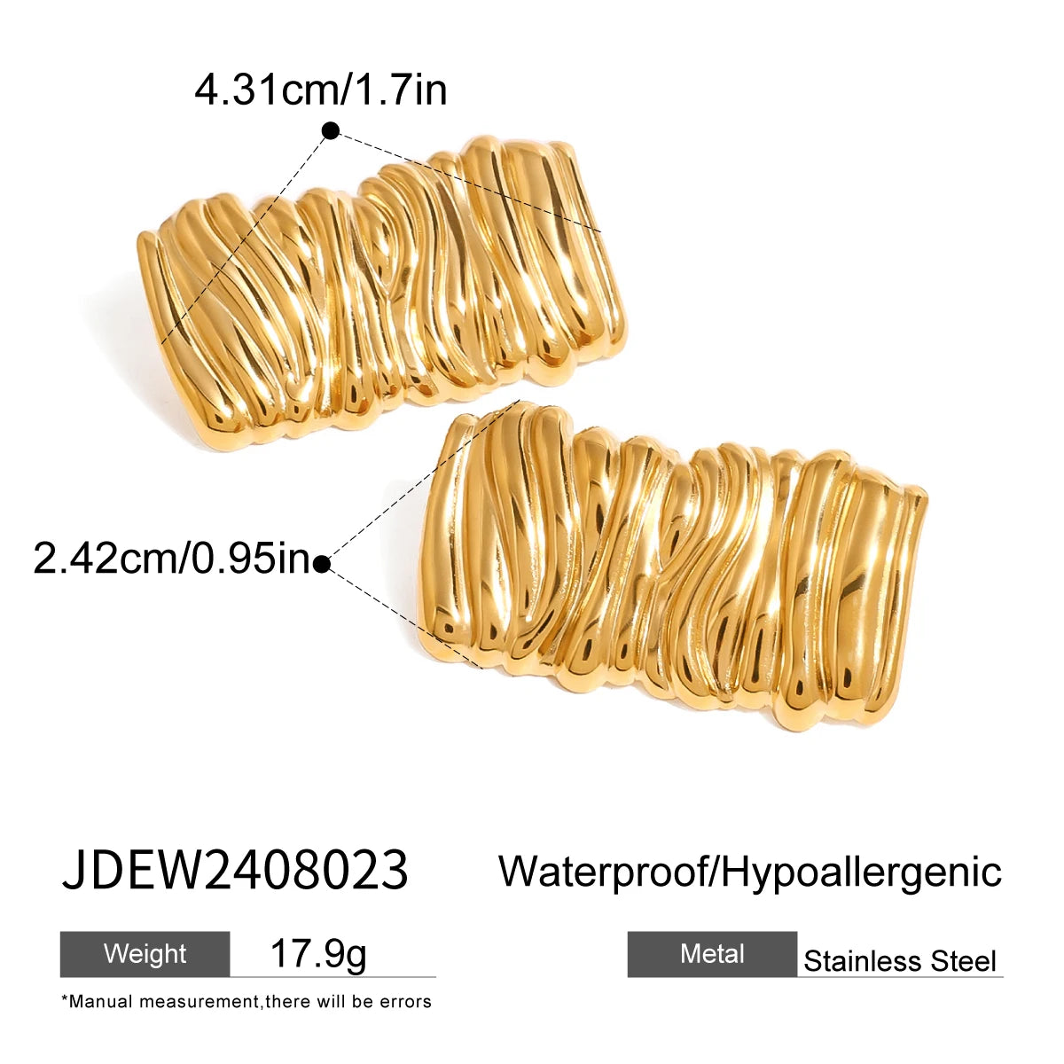 18K Gold Plated Stainless Steel Wave Pattern Convex Square Earrings Women Charms Metal Texture Waterproof Jewelry Gala Gift