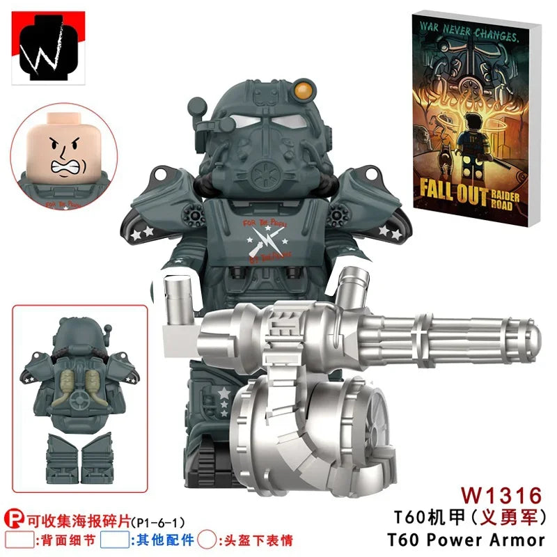 BoS Game T60 Power Armor Army Officers Soldiers Figure Machine gun Model Building Blocks Kids Toys Gifts Boys Girls Juguetes