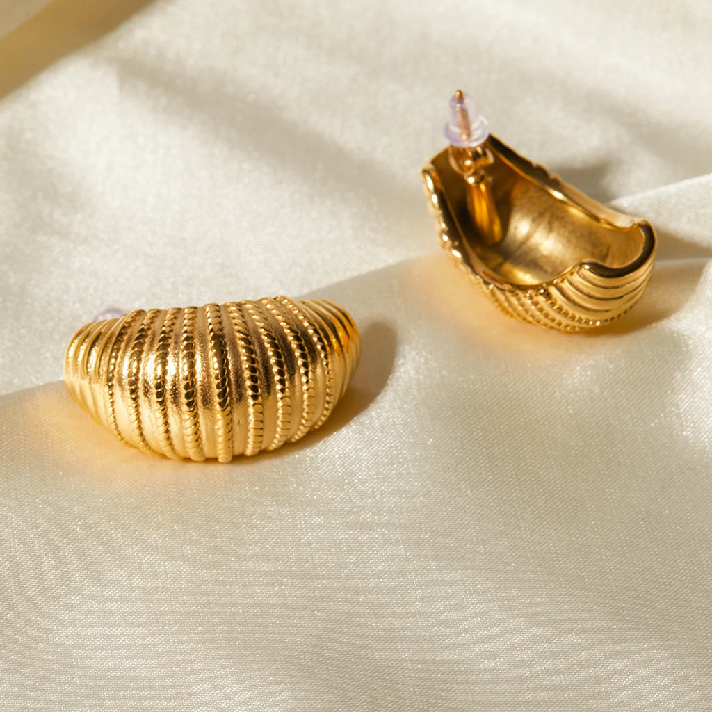 Rustfri 18k forgyldt rustfrit stål Striber Tekstur Metalliske Øreringe Charm Trendy Smykker Kvinder Valentins gave