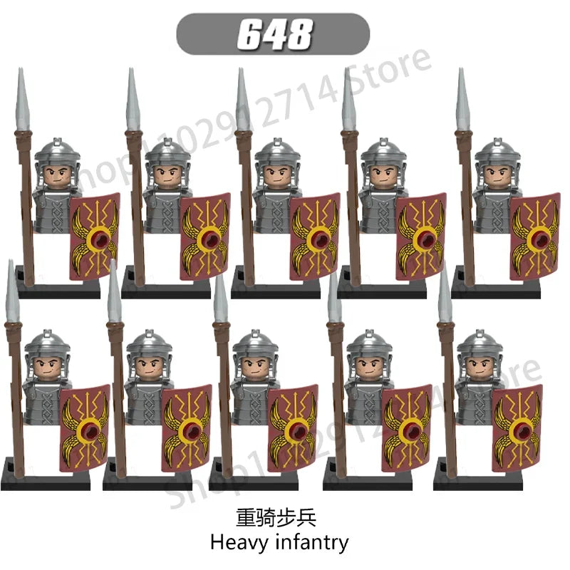 10Pcs/Set Historical Medieval Sparta Heroes Crusader Roman Soldiers Building Blocks Military Action Figures Bricks Toys For Kids