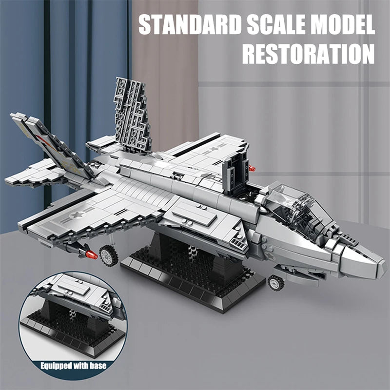 MOC Military Series Jump Jets F14 F16 F18 F22 F35 Aircraft Building Blocks War Fighter Model Bricks Toys For Childrens Boy Gifts