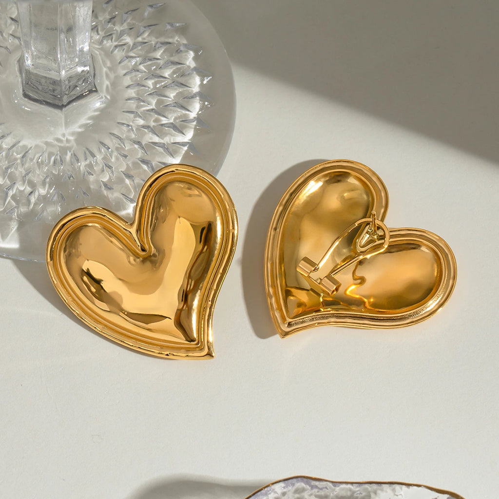 Brincos de Coração Brilhante para Lóbulo Gordinho em Aço Inoxidável 18k à Prova d'Água Metal de Alta Qualidade Joias de Moda para Mulheres Presente para Gala