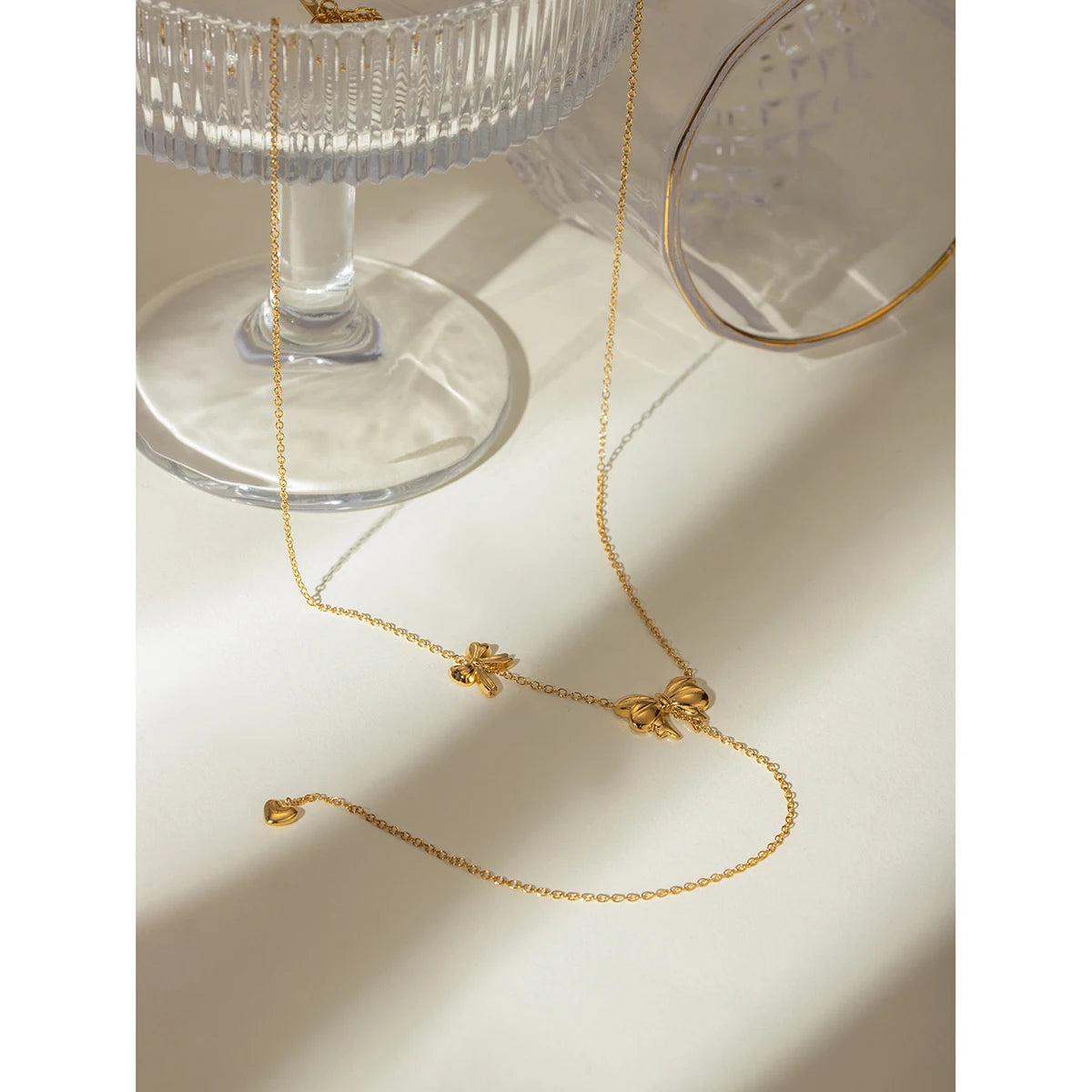 Trendy 18K PVD belagt rustfrit stål Delikat Bowknot Y Halskæde Kæde Damer Vandtæt højkvalitets charme Stilfulde smykker