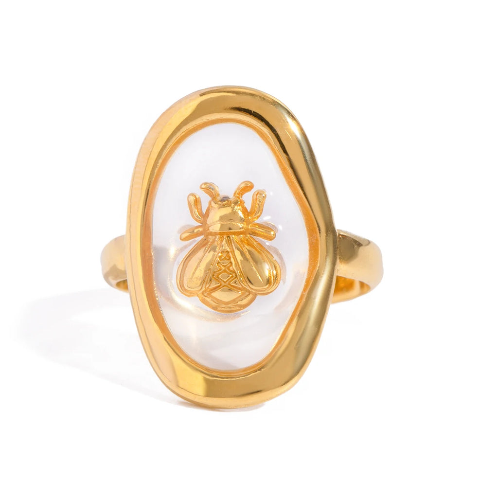 Kreativer 18K vergoldeter Edelstahl-Oval-Bienenförmiger offener Ring für Frauen, anti-allergisch, Charme, täglicher Schmuckzubehör