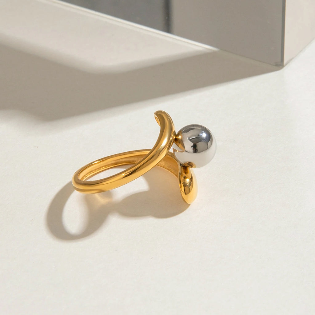 18K PVD-beschichteter Gold-Silber-farbener Ball mit passender Farbe, dreilagiger Öffnungsring, Damen, anti-allergisches Metall, Charme, täglicher Schmuck