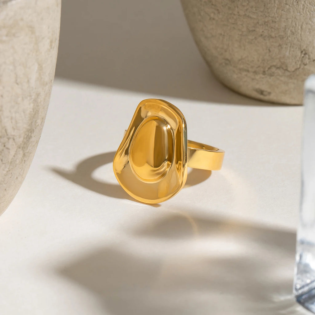 Talla 7 Anillo de Diseño de Sombrero Geométrico Liso de Acero Inoxidable Impermeable Minimalista Chapado en PVD 18k Encanto de Metal para Mujer Joyería Chic