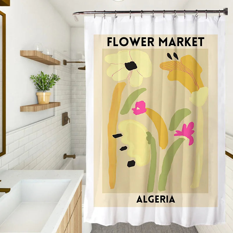 پرده دوش پارچه‌ای ضدآب با رنگ‌های تازه و گلدار، گل‌ها و گیاهان ساده، نقاشی هنری، ست‌های پرده دوش حمام، دکور