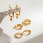 3 Paare pro Karte Edelstahl weiße Strass-Perlen-Ohrringe für Damen 18K PVD-beschichtet, antiallergisch, rostfrei Schmuck