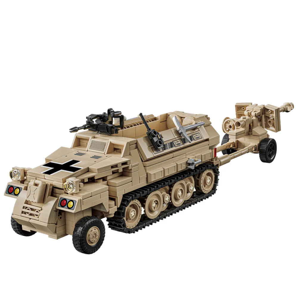 Military WW2 MOC Army Main Battle Tank Armored Vehicle Fighter Soldiers Figures Building Blocks Bricks Set For Children Toys